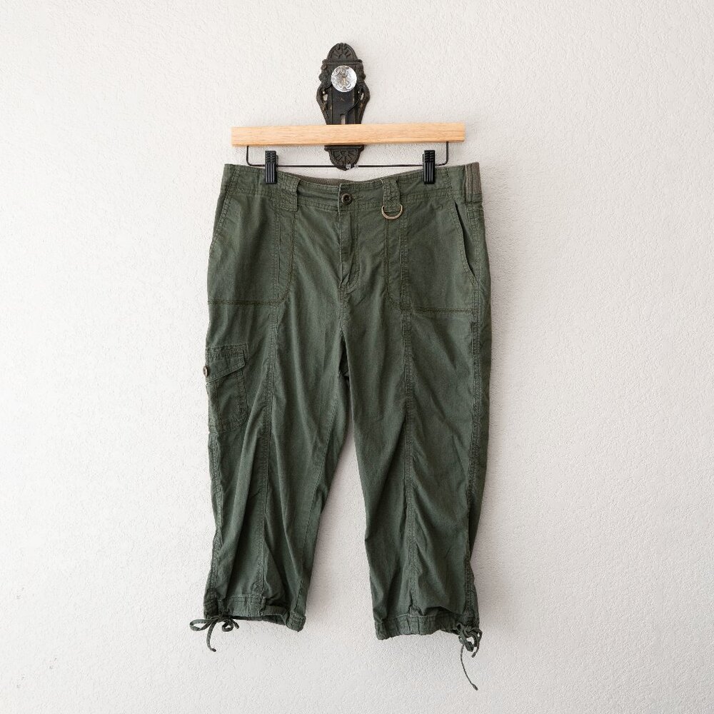 Croft & Barrow Womens 10 Olive Cargo Capri Pants Stretch Drawstring Hem
